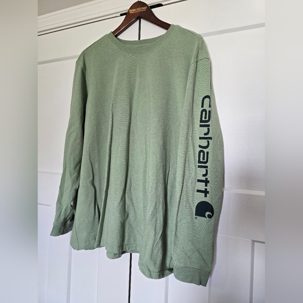 Carhartt Womens Green Long Sleeve Tee with Dark Green Graphic